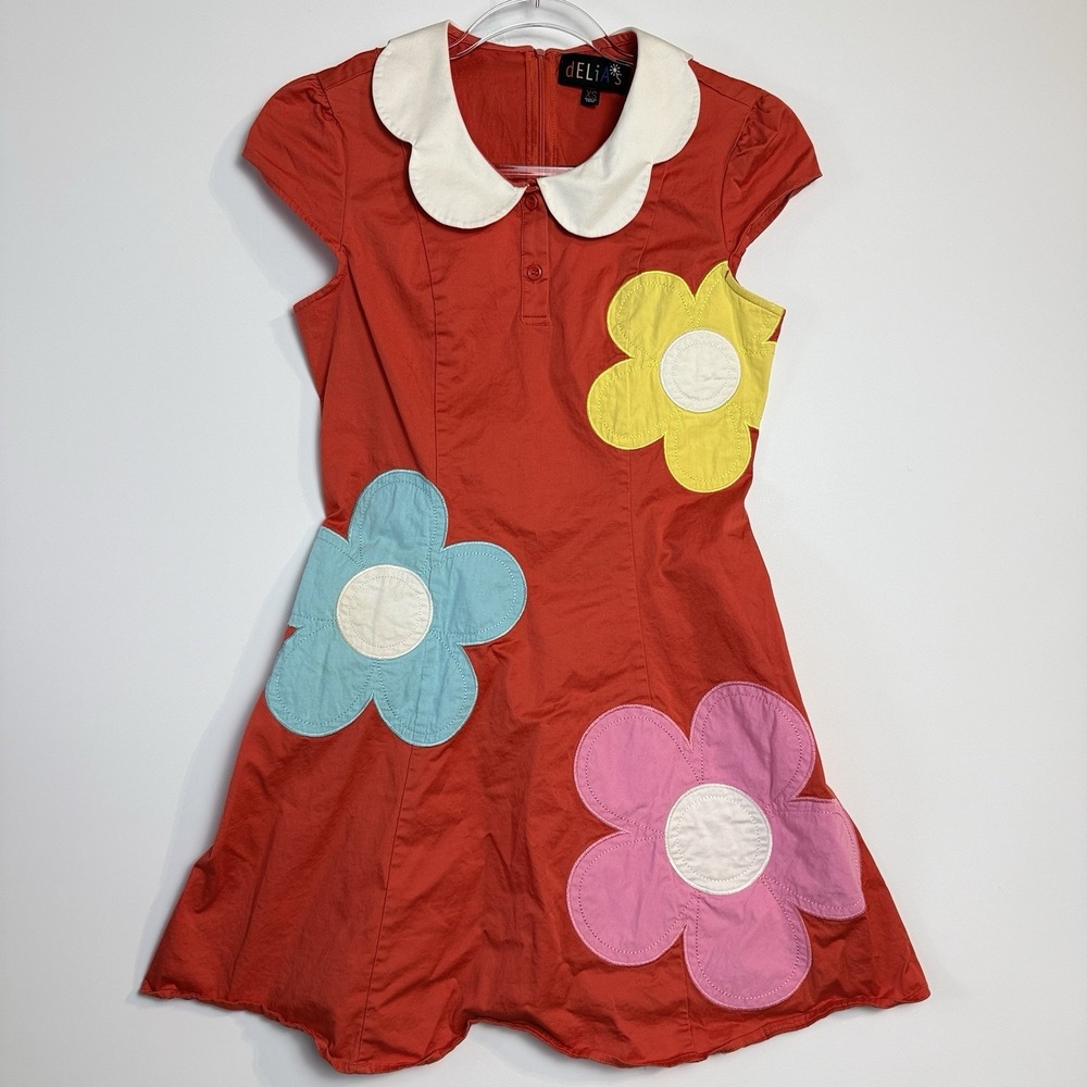 dELiA*s‎ Flower Applique Peter Pan Collar Mini Dress Red XS Y2K